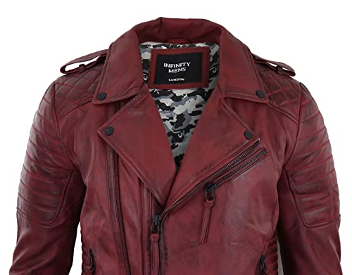 TruClothing Mens Biker Jacket Cross Zip Black Wine Retro Vintage Tailored Fit Rock Punk2