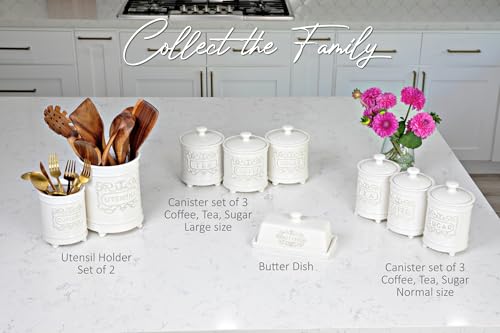 Covered Butter Dish with Lid - Elegant Engraved Butter Holder with Lid - Ceramic Butter Stick Holder Tray Holds Any Size Stick - Decorative Butter Keeper Container for Countertop & Fridge - 7.7\" x 4\"