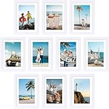 Picture of decorUhome 5x7 Picture Frame Set of 10, Display Photos 4x6 with Mat or 5x7 Unmatted for Picture Frames Collage Wall Decor, White