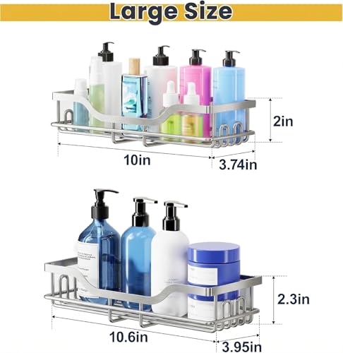 Image of OMAIRA 3-Pack Shower Caddy with Soap Holder, Adhesive Rustproof No-drill Strudy Loading Inside Shower Organizer Shelves Rack Storage Bathroom Organization for Smooth Wall Glass Tile, Sliver (Large)
