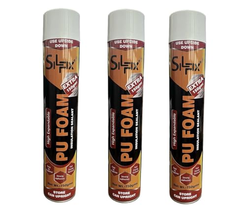 PU Foam Spray 900g Pack of 3 | High Expansion Gap Filler | Quick Drying Heavy Duty Insulation Foam | Easy Application Sealant | 750g + 150g Free Per Can