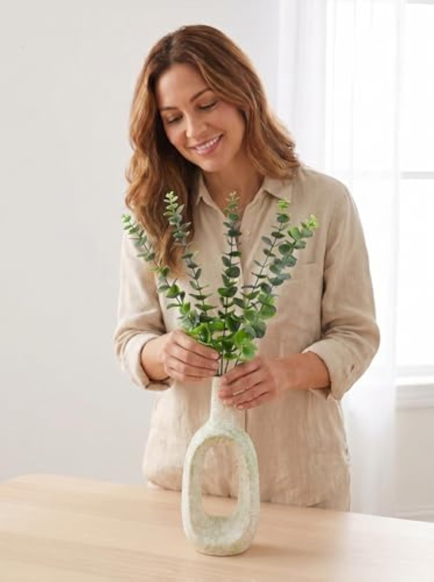 Artificial Silver Dollar Eucalyptus Stem for Indoor Garden
