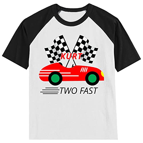 Personalized Two Fast Race Car 2nd Birthday Shirt | Handmade Decorated Shirt | Personalized with Name | Unisex Short Sleeve Raglan T-Shirt