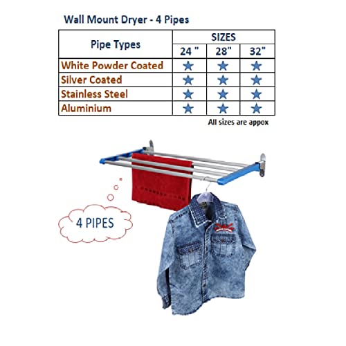 Image of Dhani Creations Heavy Duty Steel Foldable Wall Mounted Cloth Dryer | Clothes Drying Stand | Clothes Hanger (4 Pipe X 24 inches)(Alloy Steel)