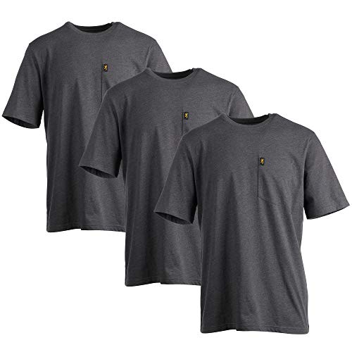Browning 3-Pack Pocket T-Shirt, Heather Charcoal, Large