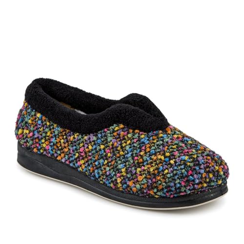 Pavers Cosy Wide Fit Memory Foam Slippers - Black Multi Size 6