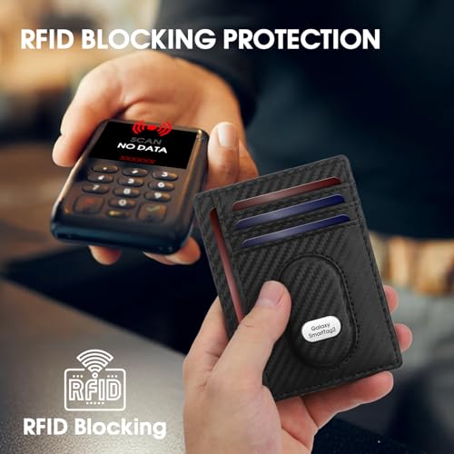GAOCHALE Slim Wallet for Samsung Smarttag2 Front Pocket Minimalist Leather Wallet Compatible with Samsung Tag RFID Blocking Card Holder(Carbon)4