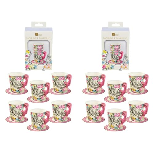 Talking Tables Alice in Wonderland Cup & Saucer Set | Mad Hatter Afternoon Tea Party Decorations for Birthday, Baby Shower, Weddings, Pack of 24, Paper, Mixed Colours, 12 Count (Pack of 1)