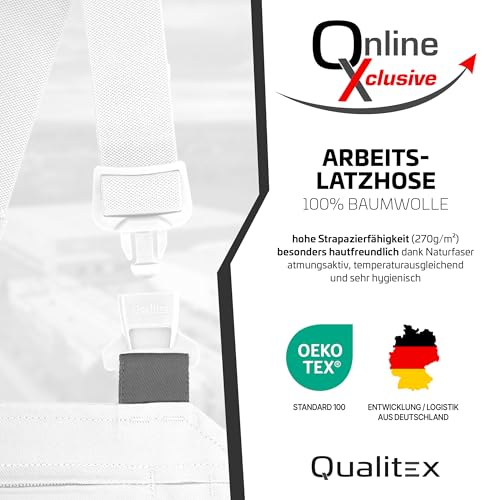 Qualitex Arbeits-Latzhose BW 270 - Größe: 52 - Weiss/grau – Bild 7