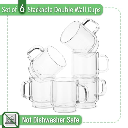 BTaT - Stackable Espresso & Demitasse Glass Coffee Cups, Set of 6 (2.0 oz, 60 ml), Double Wall, Clear