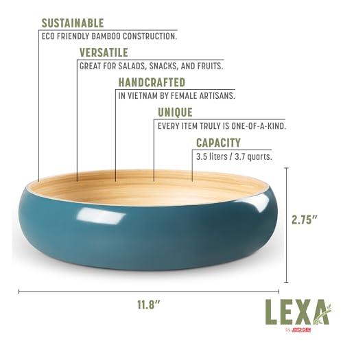 LEXA Bamboo Fruit Bowl for Kitchen Counter, 12 Inch Large & Round, Artisan Lacquered Wooden Fruit Bowl or Candy Bowl, Handcrafted Bamboo Fruit Basket for Kitchen & Home Decor (Navy Blue) by LEXA - Image 3