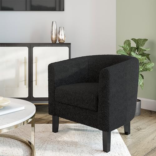Image of BELLEZE Living Room Chair, Teddy Polyester Accent Barrel Chair, Club Tub Sofa Chair for Bedroom, Corner Chair with Flared Legs and Cozy Soft Padding - Highland (Teddy Black)