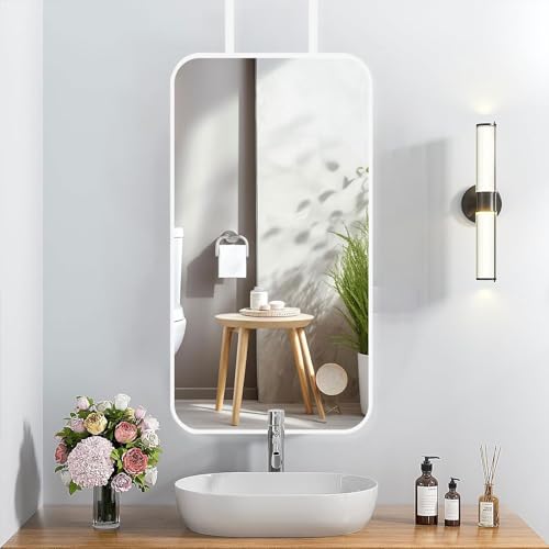 Drsyffsup Espejo para Colgar en el Techo, Espejo de tocador para Ducha de Maquillaje, Espejo de Pared Cuadrado Grande con Brazos Dobles montados en el Techo, Espejo Colgante Decorativo(40cmx60cm)