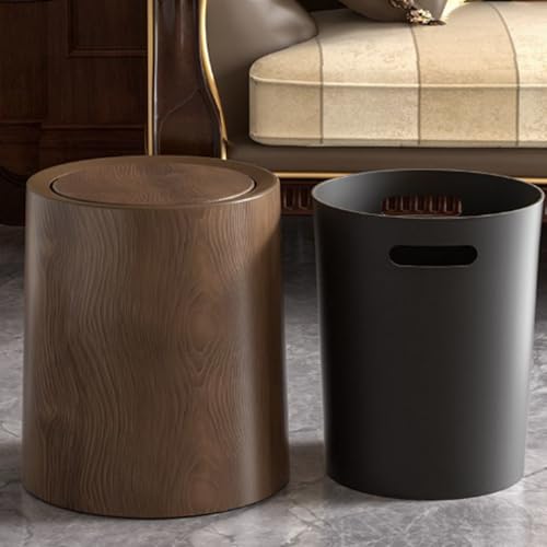 Bote de basura con tapa de grano de madera nogal marrón S 6