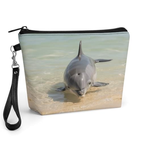 Bolsa de maquillaje con asa y cremallera segura, estuche de piel de gran capacidad
