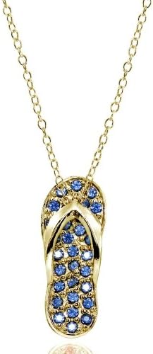 Sterling Silver Simulated Blue Sapphire Flip-Flop Beach Sandal Necklace