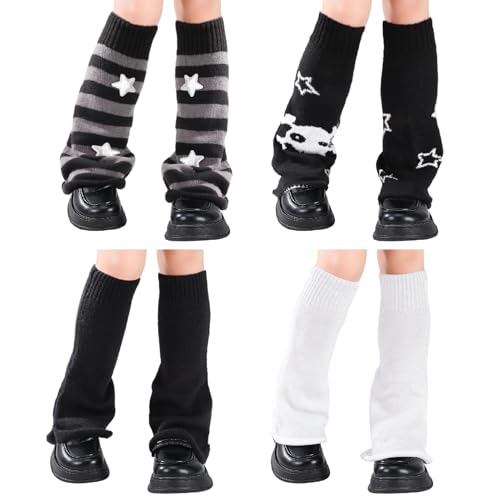 JATEBI 4 Pairs Kawaii Leg Warmers Y2k Flared Leg Warmers Kawaii Harajuku Knitted Socks Goth Lolita Accessories for Women