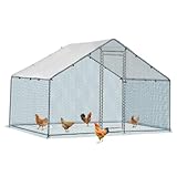 LEADZM Hühnerstall, 3x2x2 m freilaufgehege hühner, 6 m² Großes Hühnergehege mit Wasserdichtetem PE, aus verzinktem Stahl, Spitzdach