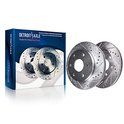 Image of Detroit Axle - Brake Kit for 09-14 Chevy Express GMC Savana 1500, 12.99'' inch Front and Rear Drilled & Slotted Brake Rotors Ceramic Brake Pads w /Hardware 2009 2010 2011 2012 2013 2014 Replacement