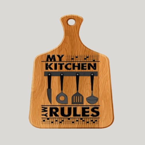 Image of PNF Poster And Frames My Kitchen My Rules Quote Wall art & Door Hanging Frame For Kitchen, Dining, restaurants Decor | Walland home Decor for Living Room | Room Decor Wall Decor Items For Bedroom | (Wooden, 11x9 Inch,Brown)-26-9