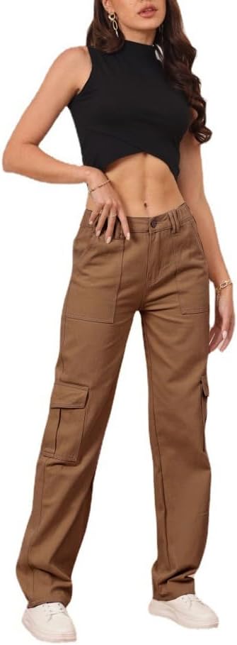 THWEI Cargo Pants for Women High Waisted Casual Pants Y2K Streetwear with 6 Pockets