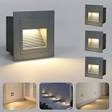 Arotelicht Juego de 4 luces LED de 3W para escaleras, aplique cuadrado, foco empotrable para interior 230V, lámpara de pared de aluminio blanco cálido 3000K IP44, gris
