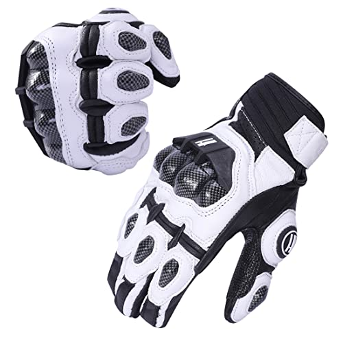 Harssidanzar Hombres y Mujeres Guantes de Carreras de Carretera con protección de Nudillos para Deportes de Motor para Montar en Motocicleta con Dedos completos,Blanco Negro,Talla M