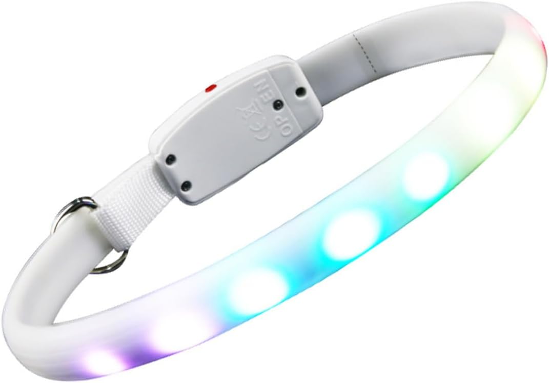 USB Rechargeable LED Dog Collar, Waterproof Glowing Pet Collar with Flashing Light, White Luminous Dog Neckwear for Safe Evening Strolls