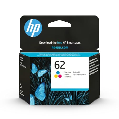HP 62 C2P06AE, Tricolor, Cartucho de Tinta Original, compatible con impresoras de inyección de tinta HP ENVY 5540, 5640, 7640;OfficeJet 200, 250, 5740