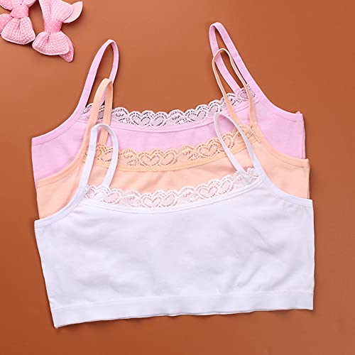 4PCS Girls’ Training Bra Girls Lace Cotton Training Bras Breathable Sports Cami Bras Strap Bralette,Aged 8-142