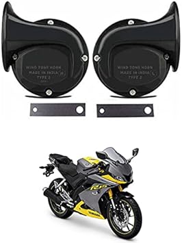 AYW Universal Windtone Jalwa Horn (2 and 4 wheelers), Black color, Heavy plastic body, Set of 2, 12V voltage For R15 Universal For All Models