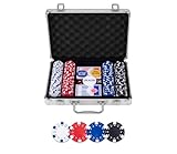 Engelhart - 320905 - Komplettes Poker-Set - Silberne Metallkoffer - 200 Chips à 11,5g ohne Nummerierung + 2 Kartenspiele, 3 Dealer-Buttons, 5 Würfel - Poker-Spiele-Set