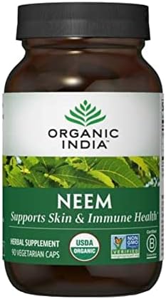 Organic India Neem Herbal Supplement - Supports Skin, Immune, & Liver Health, Detox, Healthy Inflammatory Response, Vegan, Gluten-Free, USDA Certified Organic - 90 Capsules