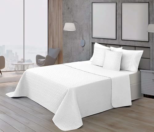 BELUM |Colcha Bouti microsatén 100 gr Modelo Blanco para Cama de 135 (235x270cm.) Colcha Bouti extrasuave para Primavera, Verano, otoño e Invierno