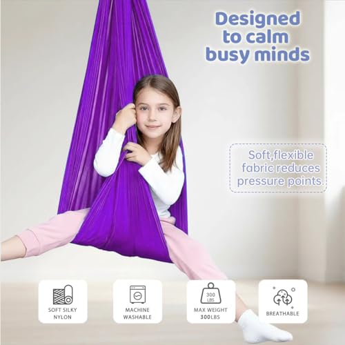 Image of Sensory Swing for Kids & Adults, Therapy Joy Swing for Autism, ADHD, SPD, Snuggle Swing Holds up to 300lbs has a Calming Effect on Children with Sensory Needs (Purple, only Fabric)