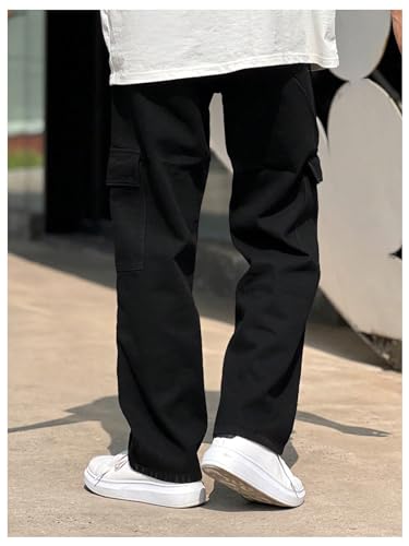 OYOANGLE Men's Flap Pocket Side Cargo Jeans Straight Leg Casual Denim Pants2