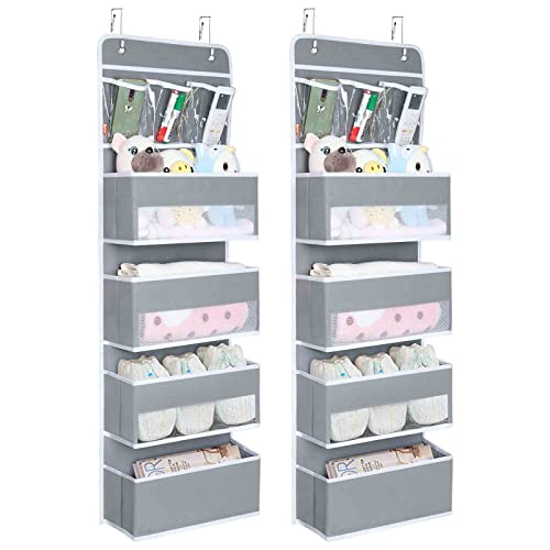 Image of Univivi Door Storage Gray 2-Pack Door Hanging Storage Closet with 4 Large Pockets and 3 Small PVC Pockets Over Door Organizer for Cosmetics, Toys and Sundries…