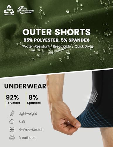 Nepest Mens Mountain Bike Shorts 4D Padded MTB Shorts Bicycle Biking Cycling Olive Green/Black,M - Image 5