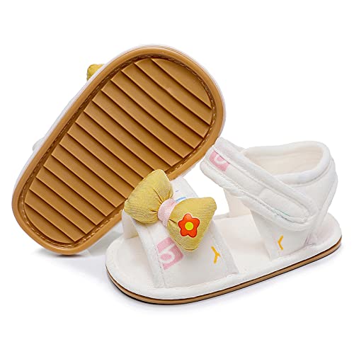 White Sandals For Toddler Girls Bowknot Soft Rubber First Walkers Flats With Ankle Strap Wedding Dress Flats Shoes3