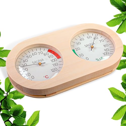 Sauna Thermometer Hygrometer, Sauna Hygrometer Holz, Sauna Messgerät, Holz Sauna Thermohygrometer Mit Thermometer + Hygrometer, Genaue Sauna Dampfbad...