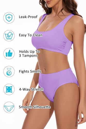 Image of Beautikini Period Swimwear Two Piece Menstrual Leakproof Sporty Bikini Sets Bathing Suit Period Swimsuit for Teen Girls
