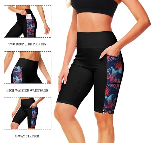 Image of AOBUTE Womens 9 inch /10 inch /11 inch Long Swim Board Shorts High Waisted UPF 50+ Biker Shorts with Pockets