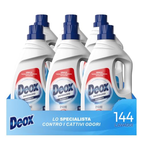 Deox Detersivo Lavatrice Liquido Classico, 144 Lavaggi, 1200 ml x 6