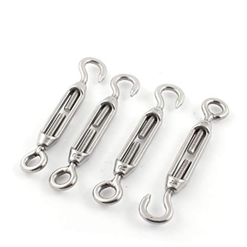 New Lon0167 4PCS Silver Featured Tone Stainless Steel reliable efficacy Hook Eye Turnbuckle for 4mm 1/8 Inch Wire Rope miniatura 1