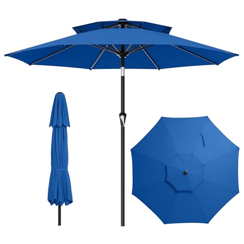 Image of AreShark 10ft 2 Tiers Patio Umbrella - Outdoor Umbrella Waterproof UV Protection, Market Table Umbrella w /Push Button Tilt&Crank for Pool, Porch, Garden(Royal Blue)