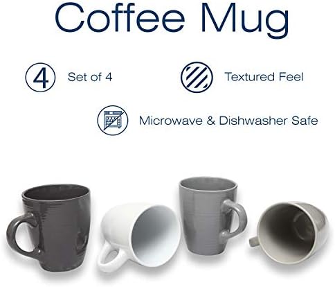 Sabichi 178800 Grey Value Textured Stoneware 4pc Coffee Mug Set, 13oz Capacity