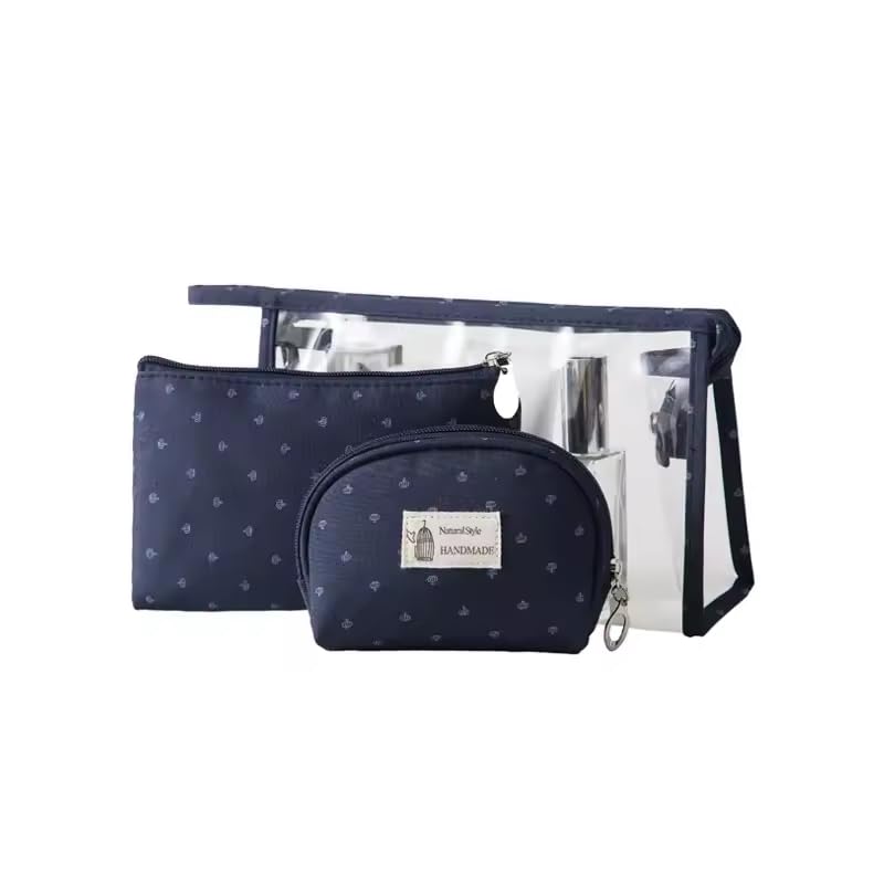Lot de 3 trousses de maquillage - Trousse de toilette de voyage transparente avec fermeture éclair - Trousse de maquillage étanche pour femme et fille, bleu marine,...