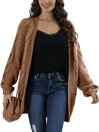 Image of Womens Oversized Chunky Open Front Cardigan Sweaters Cable Knit Long Sleeve Cardigans Outwear Coats