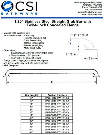 Miniatura 6 de CSI Bathware Barra de agarre recta, 18 pulgadas, 1.25 pulgadas de diámetro, acero inoxidable satinado