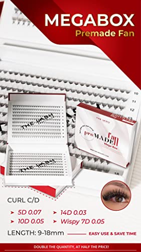 The Lash Supply 450 Fans, 10D Volume Promade Fan Mega Box, C/D Curl,Mix Length 10-18Mm, 0.05 Thickness, Natural And Long-Lasting Curl, Promade Eyelash Extension Fans, Mix Pack #TOP4